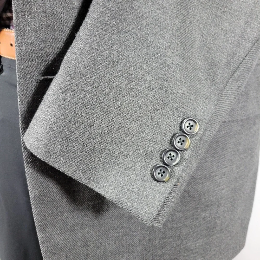 Nautcia Men's Sport Coat Blazer‎ Two Button Gray Flannel Twill Lambs Wool 46L
